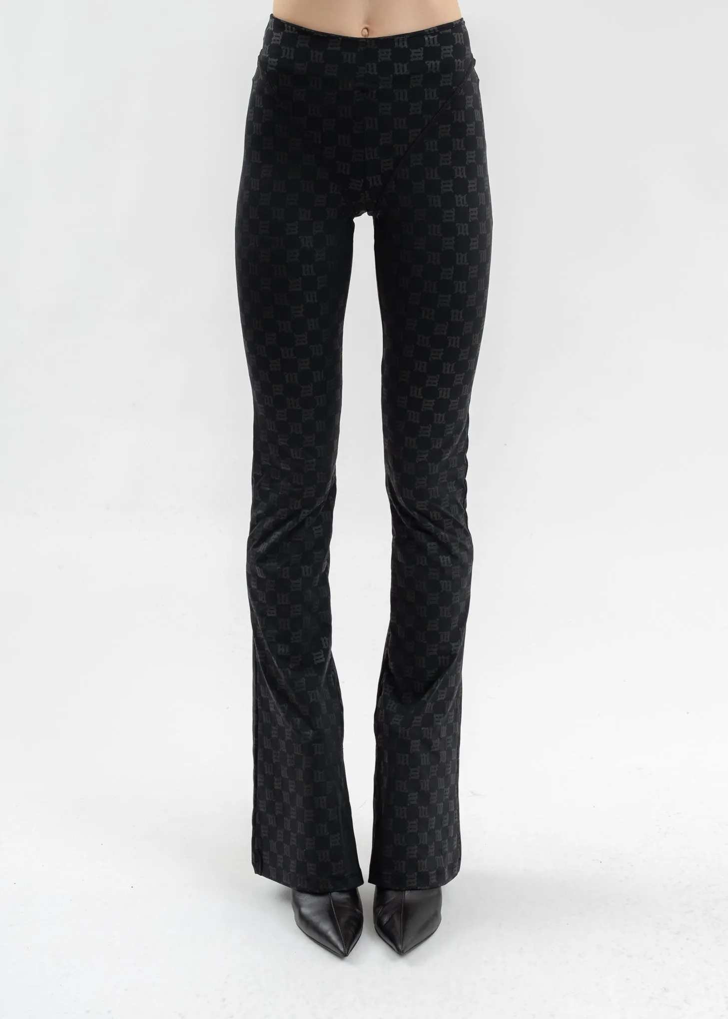 BLACK MONOGRAM FLARED TROUSERS