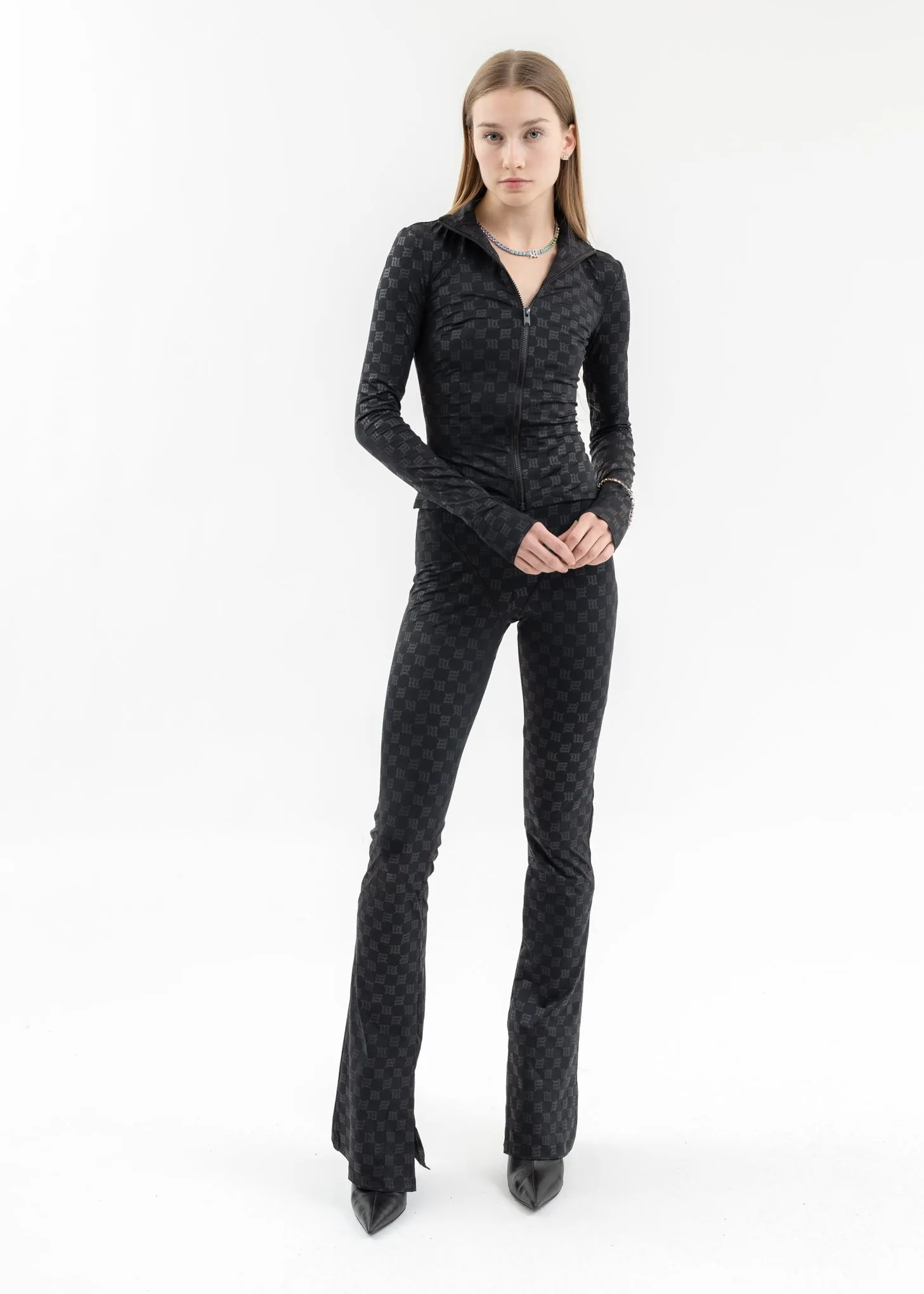 BLACK MONOGRAM FLARED TROUSERS