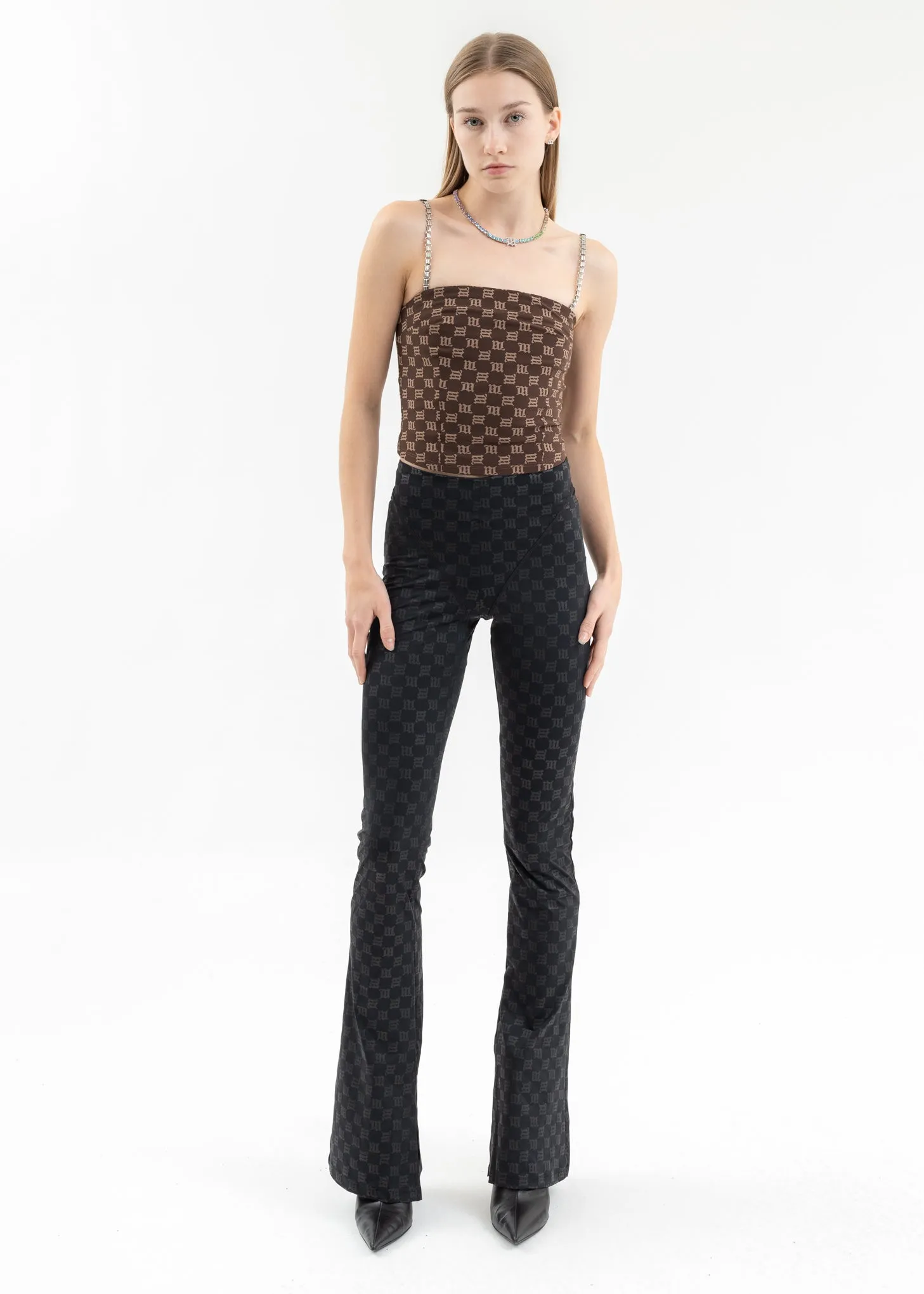 BLACK MONOGRAM FLARED TROUSERS