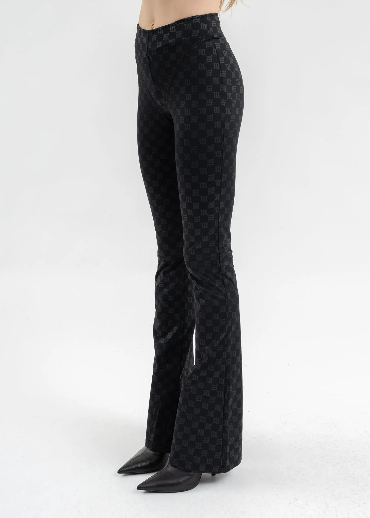 BLACK MONOGRAM FLARED TROUSERS