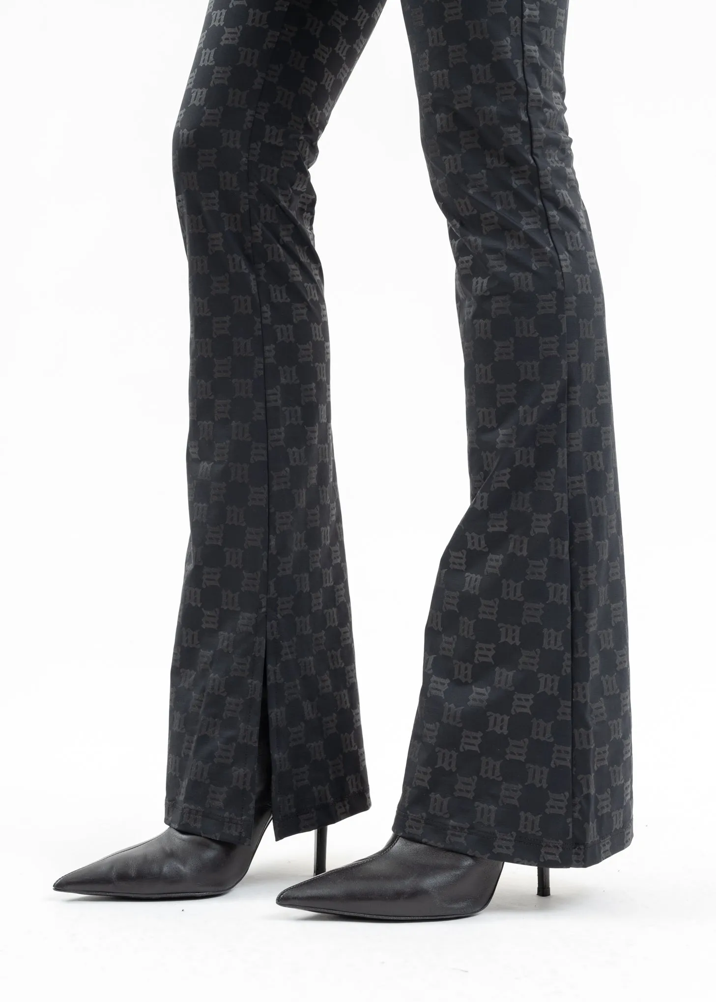 BLACK MONOGRAM FLARED TROUSERS