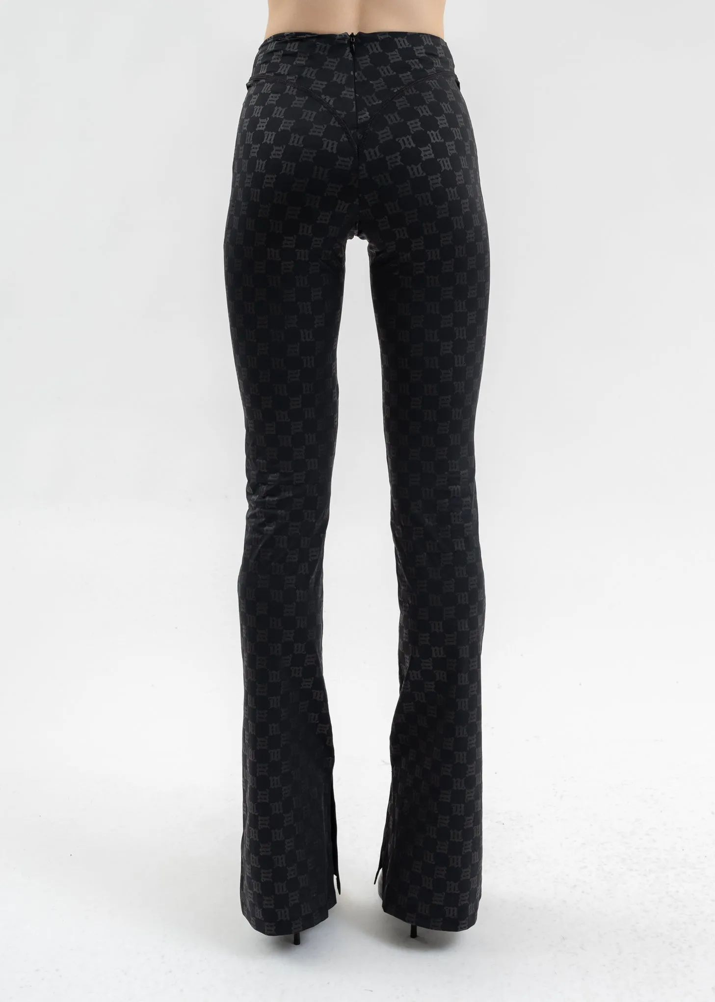 BLACK MONOGRAM FLARED TROUSERS