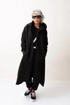 Black Warm Oversized Hoodie Sweatshirt  with Long Sleeves and Front Zipper