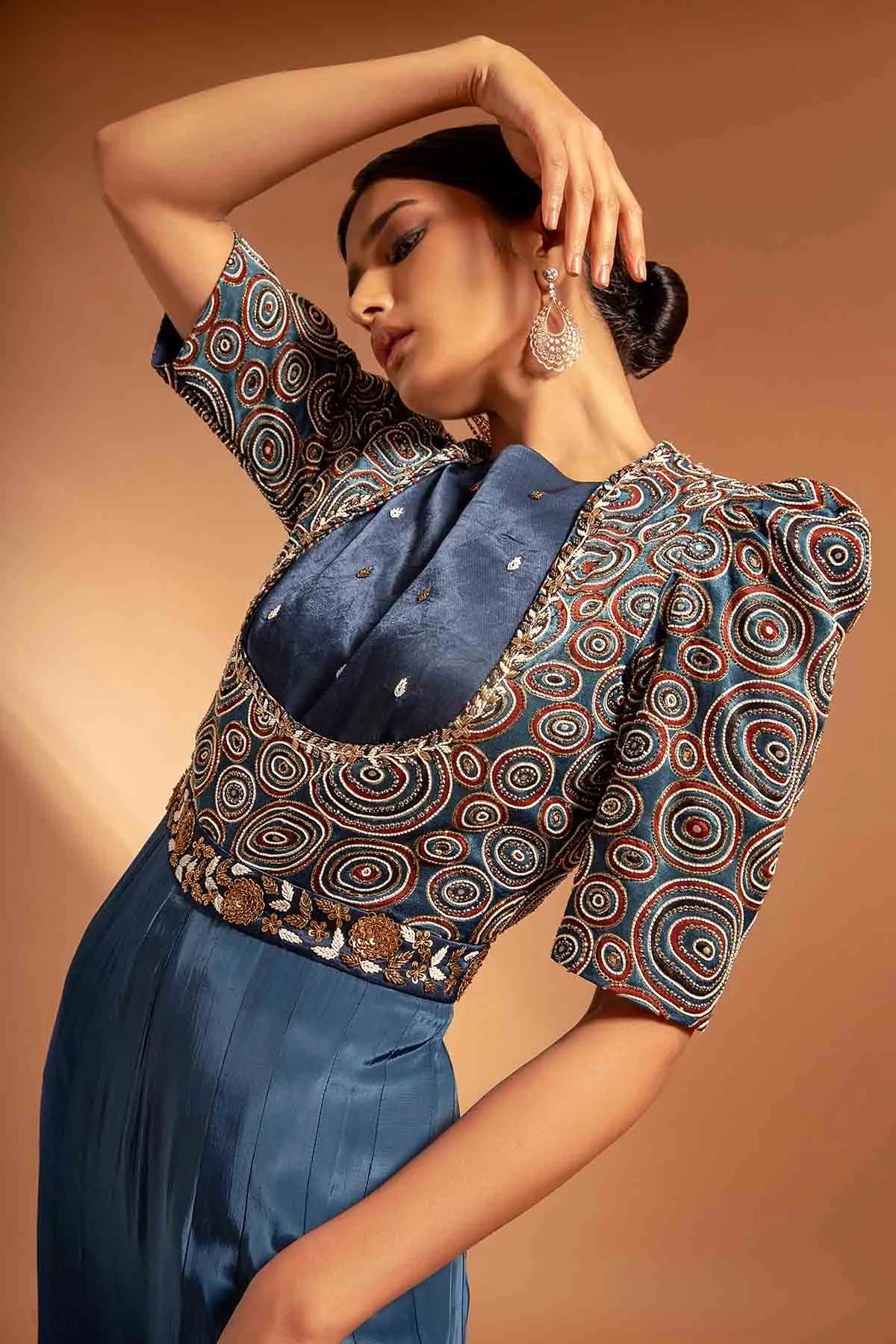 Blue Ajrakh Embroidered Anarkali