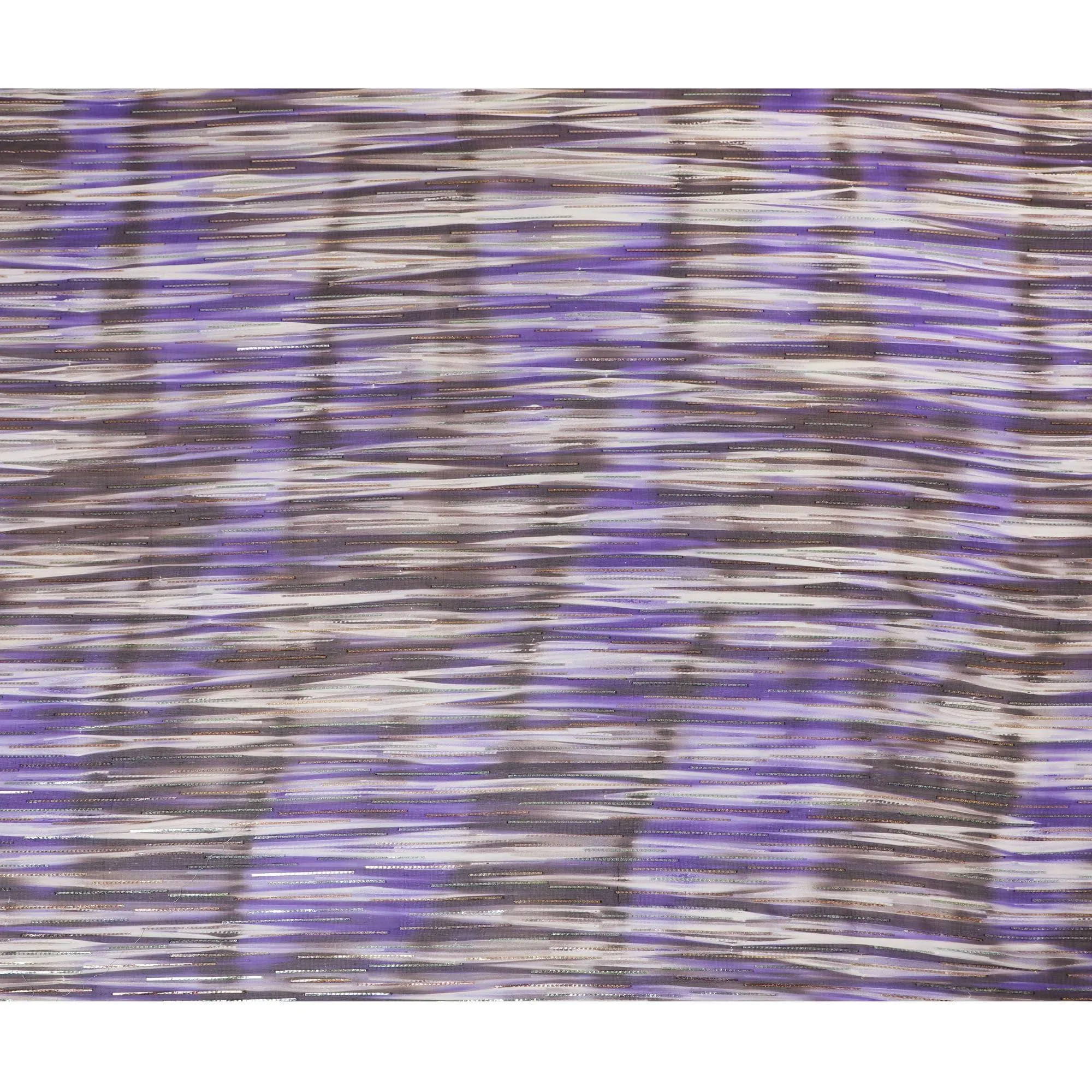 Blue premium pure silk chiffon fabric with gold and silver metallic lurex in stripe design-D13980