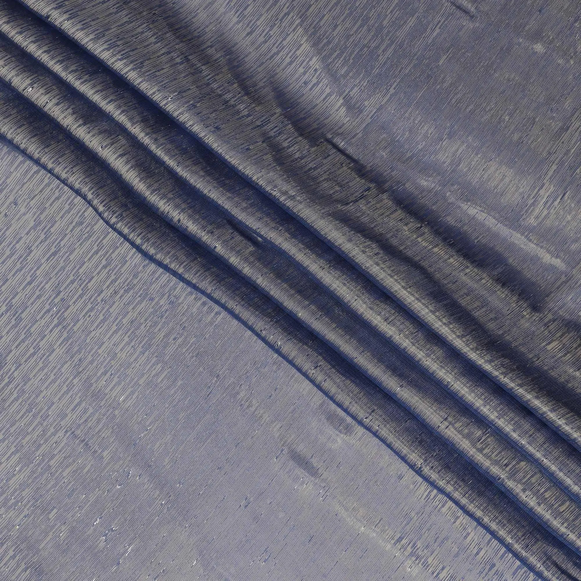 Blue Premium pure silk chiffon fabric with gold metallic lurex in stripe design-D12438