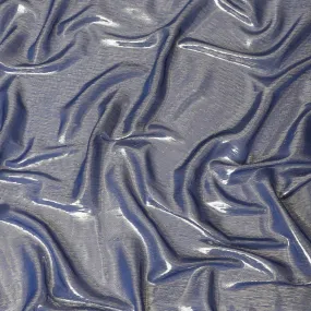 Blue Premium pure silk chiffon fabric with gold metallic lurex in stripe design-D12438