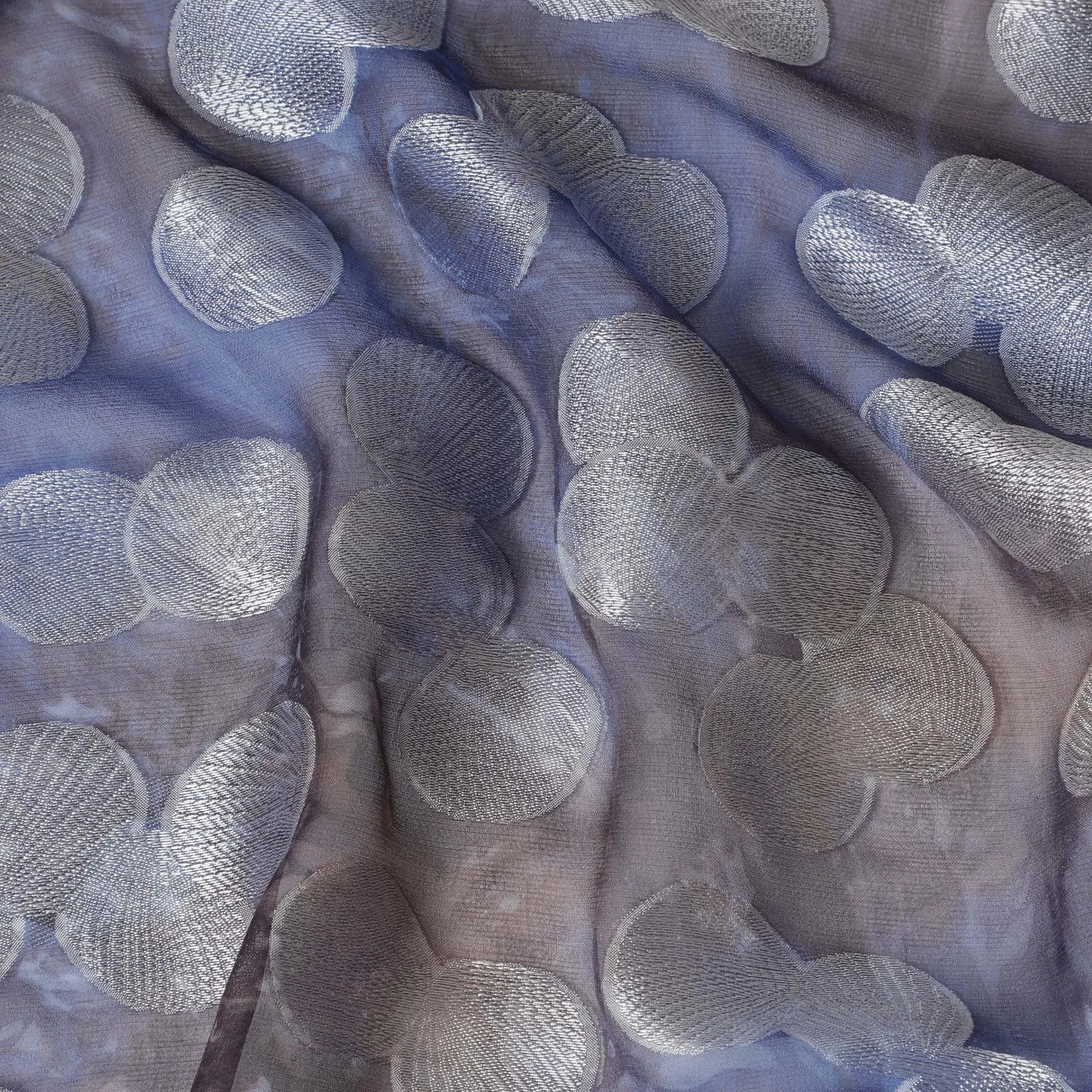Blue premium pure silk chiffon fabric with multicolor print having silver viscose in dot design-D13115