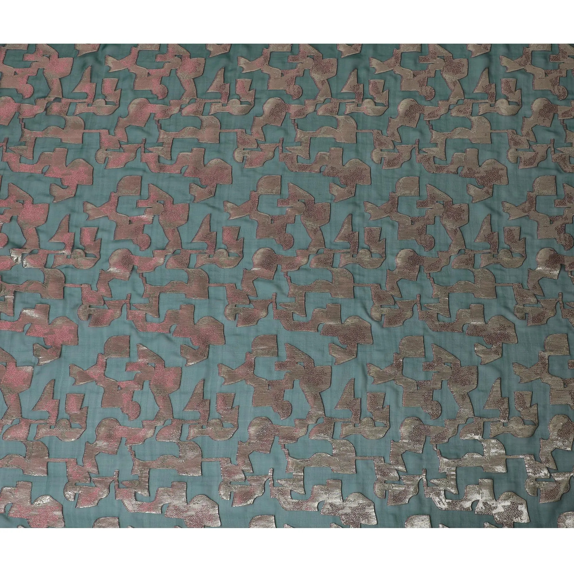 Bottle green Premium pure silk chiffon fabric with gold metallic lurex in abstract design-D17230