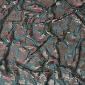 Bottle green Premium pure silk chiffon fabric with gold metallic lurex in abstract design-D17230