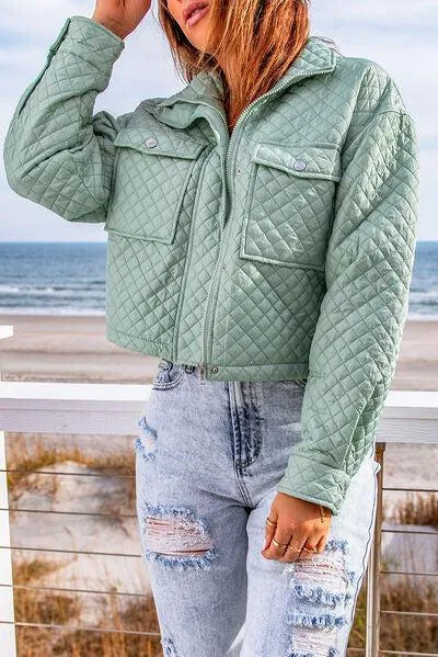 Breast Pockets Cropped Quilted Jacket