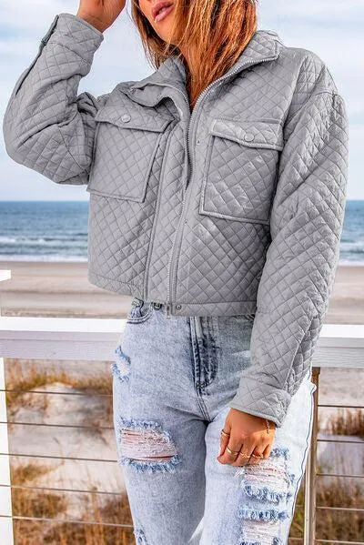 Breast Pockets Cropped Quilted Jacket