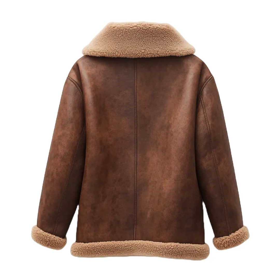 Brown Shearling Lined Leather Coat - Timeless Winter Elegance | El Zoro