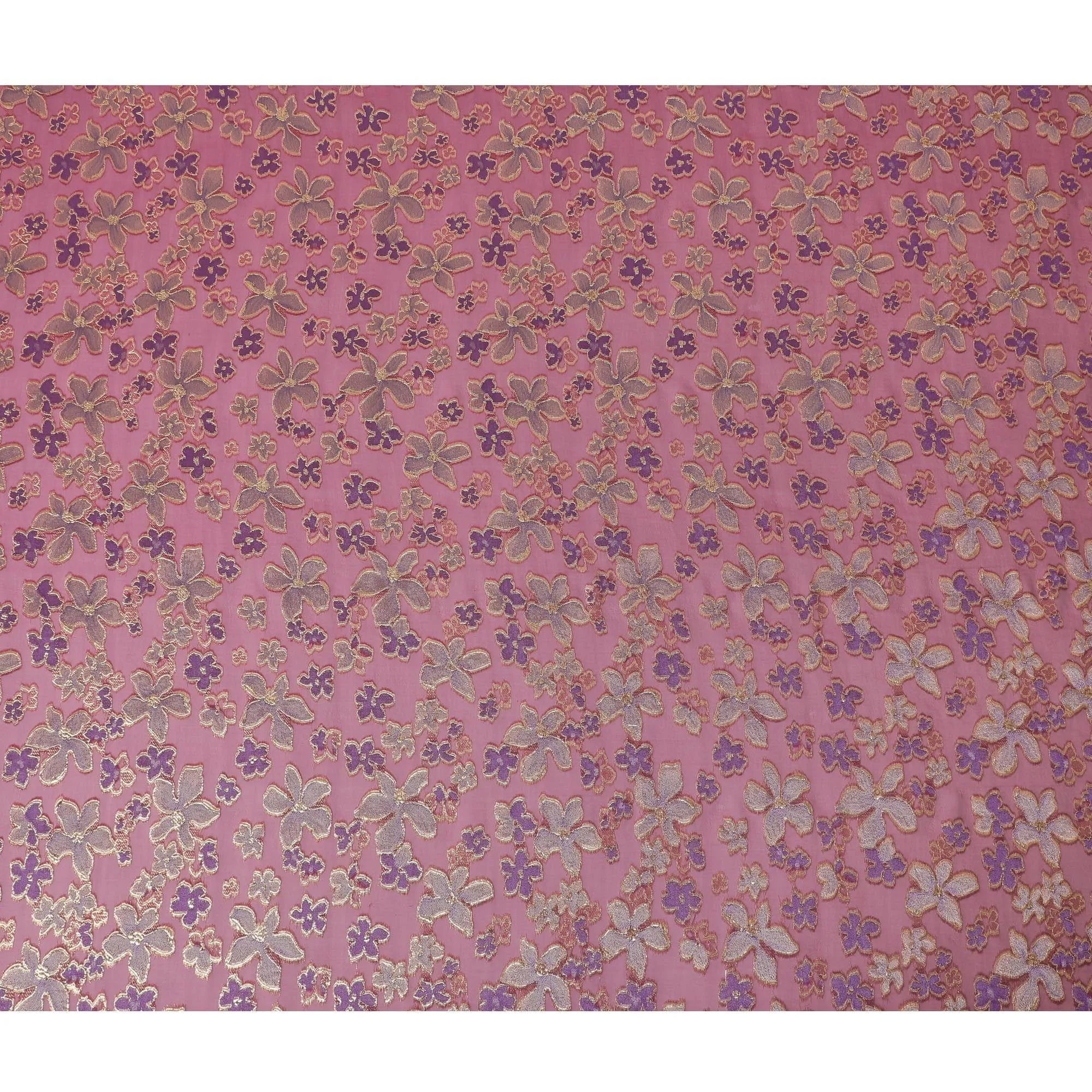 Burgundy Premium pure changent silk chiffon fabric with purple viscose having gold metallic lurex in floral design-D14649
