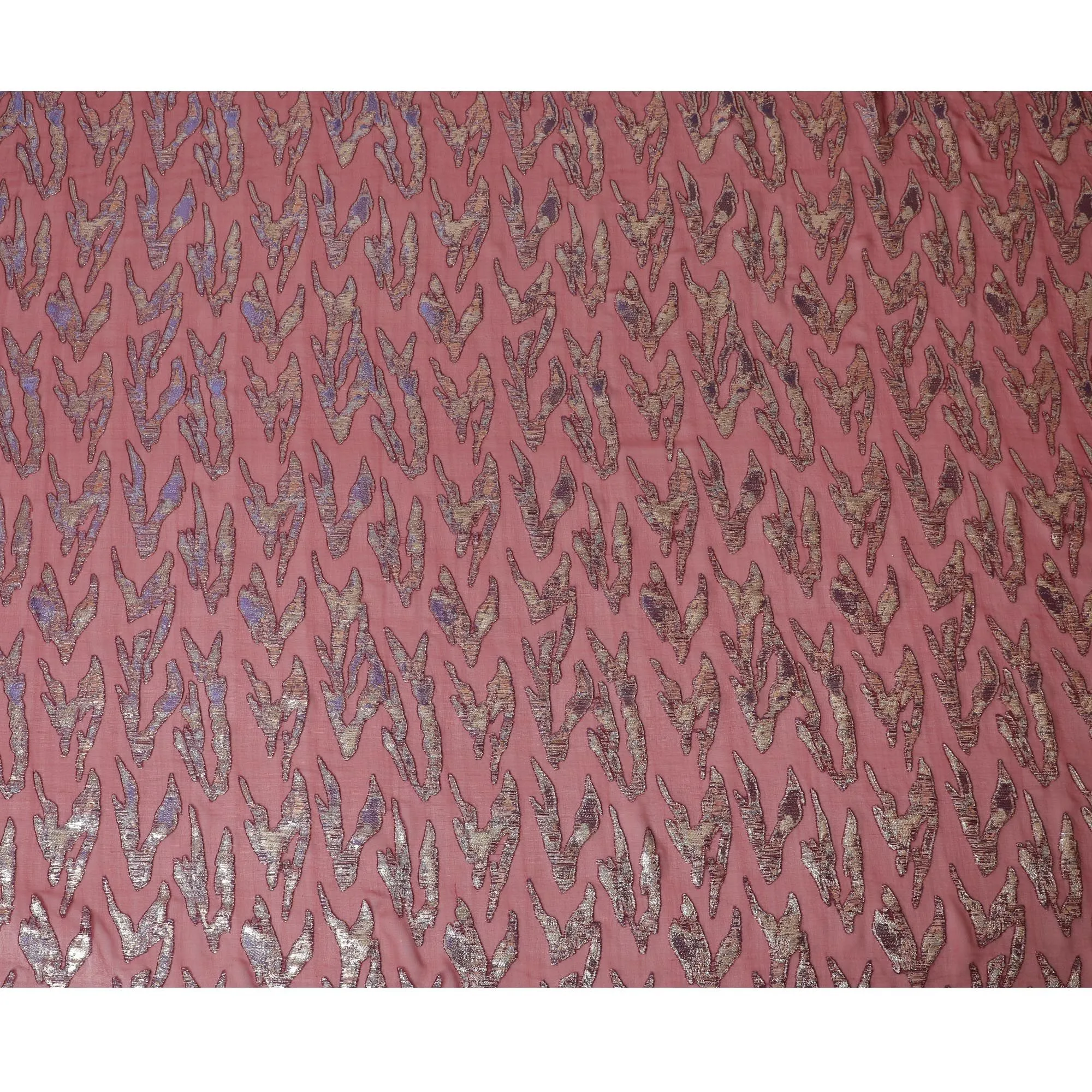 Burgundy Pure Silk Chiffon with Metallic Lurex Abstract, 110cm Width - Intricately Woven in South Korea-D17902
