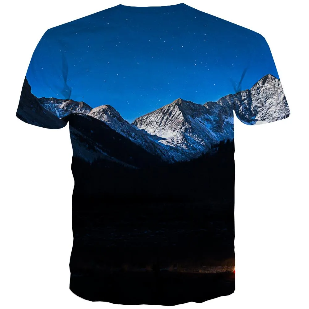 Camping T shirts Men Sunset T-shirts Graphic Forest Shirt Print Flame Tshirts Casual
