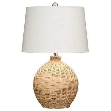 Cape 22 Inch Contemporary Rattan Table Lamp, Hand Woven, Linen Shade, Brown By Casagear Home