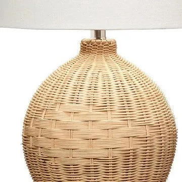 Cape 22 Inch Contemporary Rattan Table Lamp, Hand Woven, Linen Shade, Brown By Casagear Home