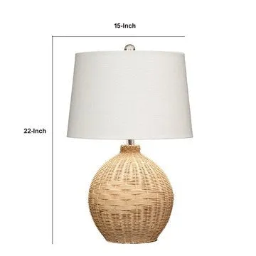 Cape 22 Inch Contemporary Rattan Table Lamp, Hand Woven, Linen Shade, Brown By Casagear Home