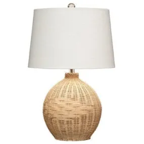 Cape 22 Inch Contemporary Rattan Table Lamp, Hand Woven, Linen Shade, Brown By Casagear Home