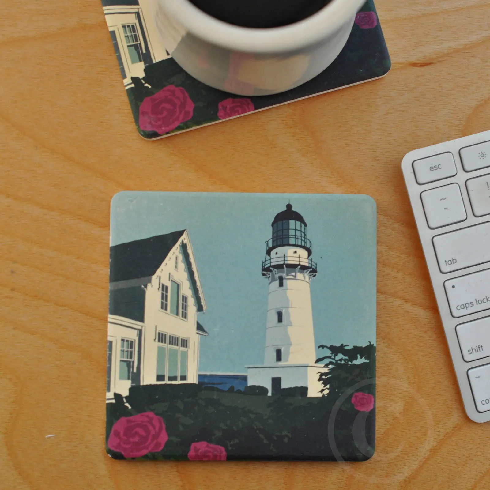 Cape Elizabeth Light Art Drink Coaster - Maine