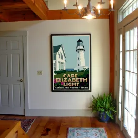 Cape Elizabeth Light Art Print 36" x 53" Framed Travel Poster By Alan Claude - Maine