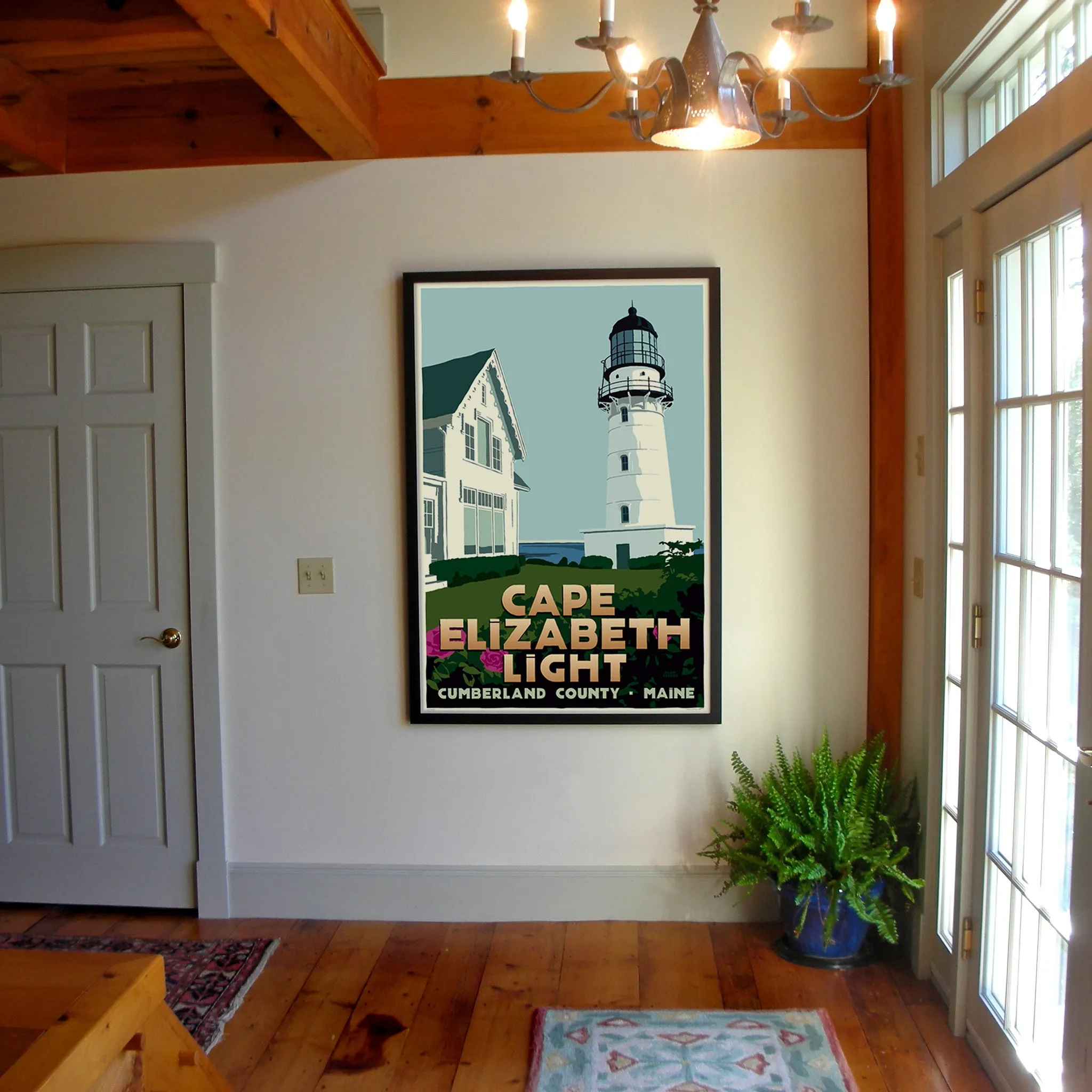 Cape Elizabeth Light Art Print 36" x 53" Framed Travel Poster By Alan Claude - Maine