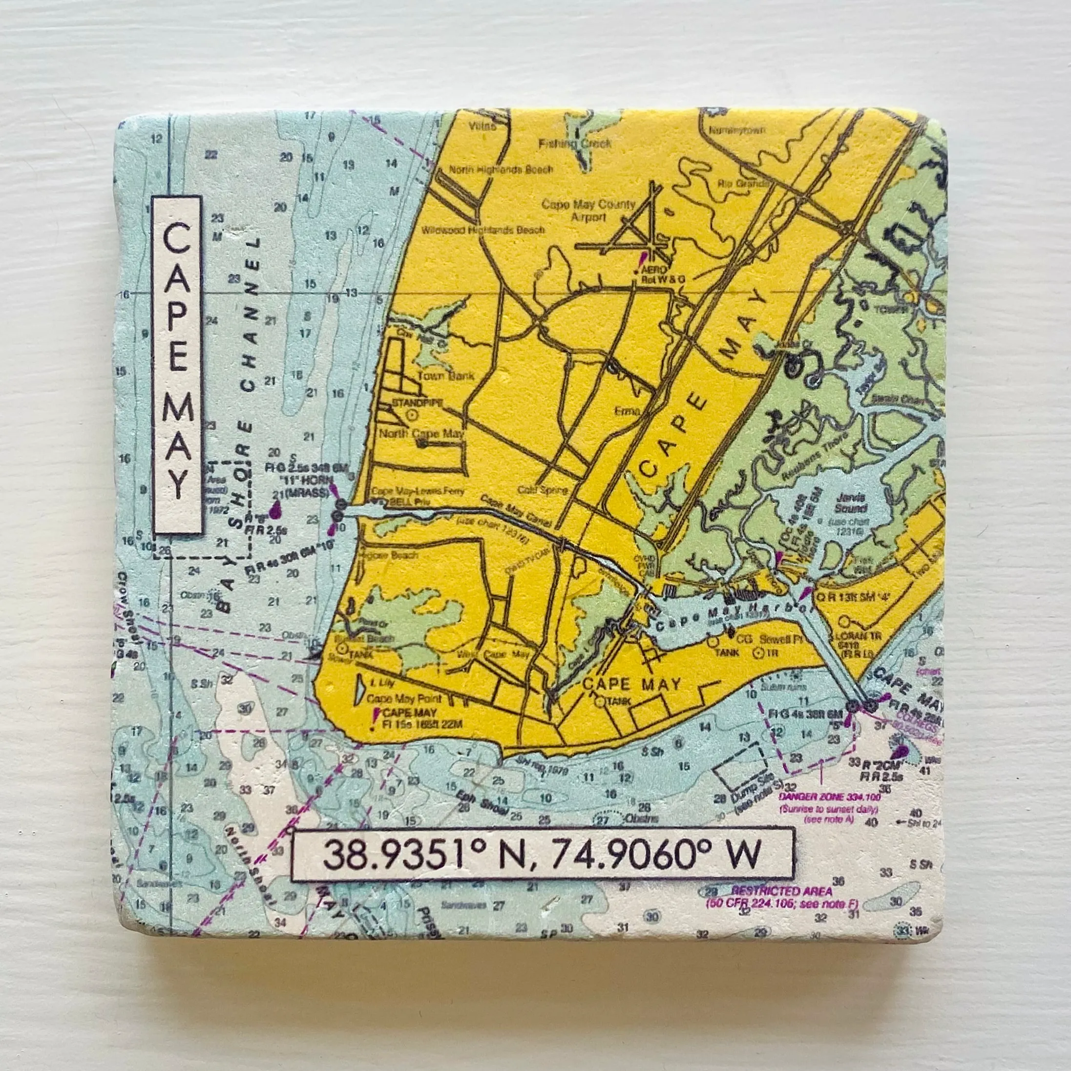 Cape May Map with Coordinates Coaster