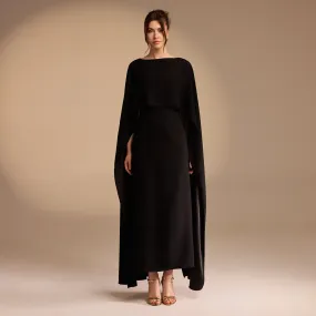 Cape-sleeve Crepe Maxi Dress