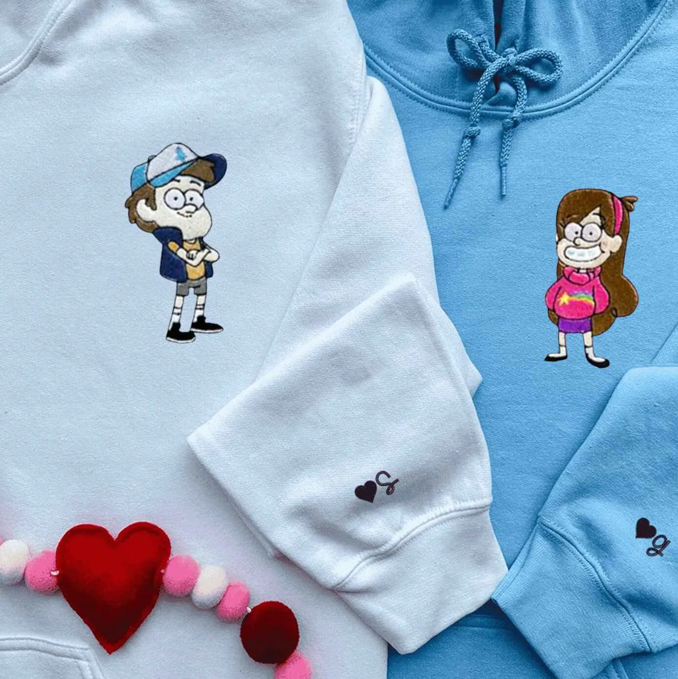 Cartoon Twins Couple Sweatshirts - Personalized Embroidered Sweatshirts For Couples