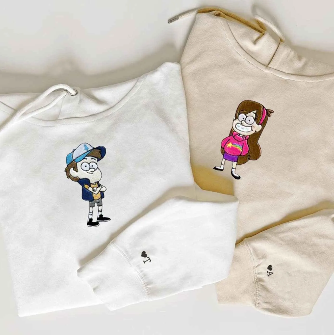 Cartoon Twins Couple Sweatshirts - Personalized Embroidered Sweatshirts For Couples