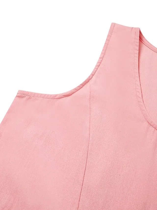 Casual Dress Cotton Dress Shift Dress Midi Dress Blue Pink Khaki Sleeveless Pure Color Pocket Spring Summer Crew Neck Basic Daily Vacation Weekend Loose Fit  S M L XL XXL for Women