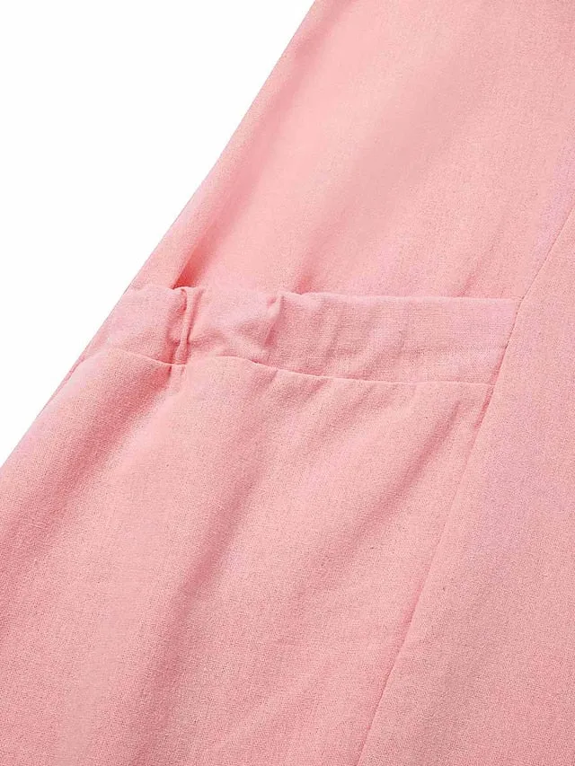 Casual Dress Cotton Dress Shift Dress Midi Dress Blue Pink Khaki Sleeveless Pure Color Pocket Spring Summer Crew Neck Basic Daily Vacation Weekend Loose Fit  S M L XL XXL for Women