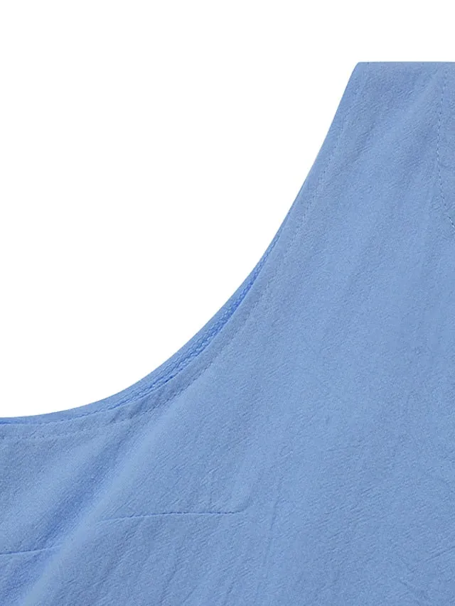 Casual Dress Cotton Dress Shift Dress Midi Dress Green Blue Pink Sleeveless Pure Color Spring Summer V Neck Basic Daily Weekend Loose Fit  S M L XL XXL 3XL 4XL for Women