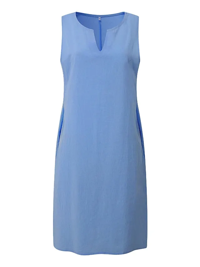 Casual Dress Cotton Dress Shift Dress Midi Dress Green Blue Pink Sleeveless Pure Color Spring Summer V Neck Basic Daily Weekend Loose Fit  S M L XL XXL 3XL 4XL for Women