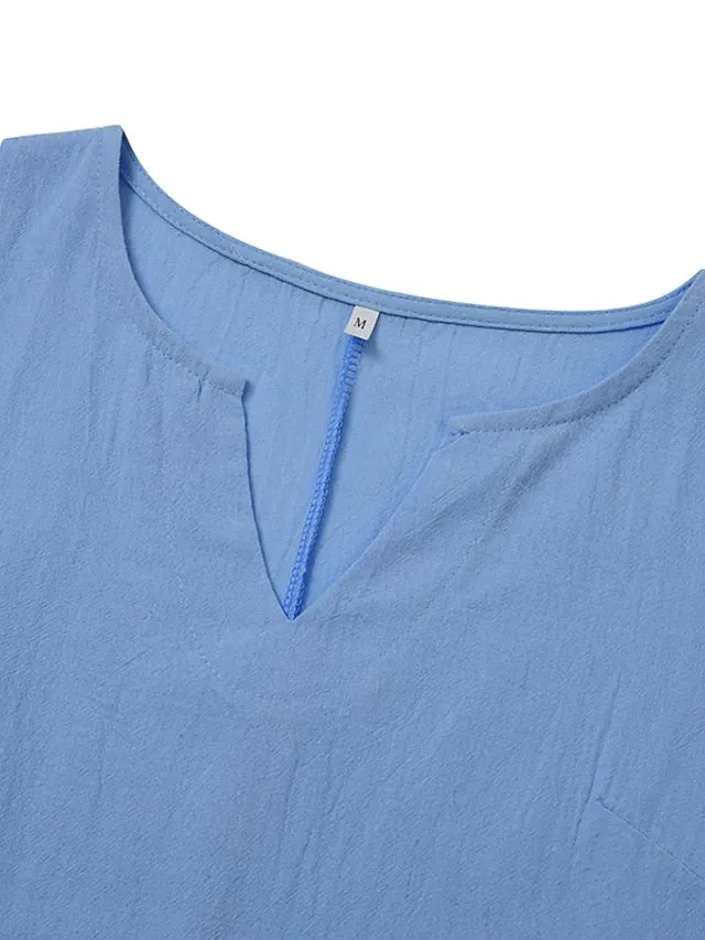 Casual Dress Cotton Dress Shift Dress Midi Dress Green Blue Pink Sleeveless Pure Color Spring Summer V Neck Basic Daily Weekend Loose Fit  S M L XL XXL 3XL 4XL for Women