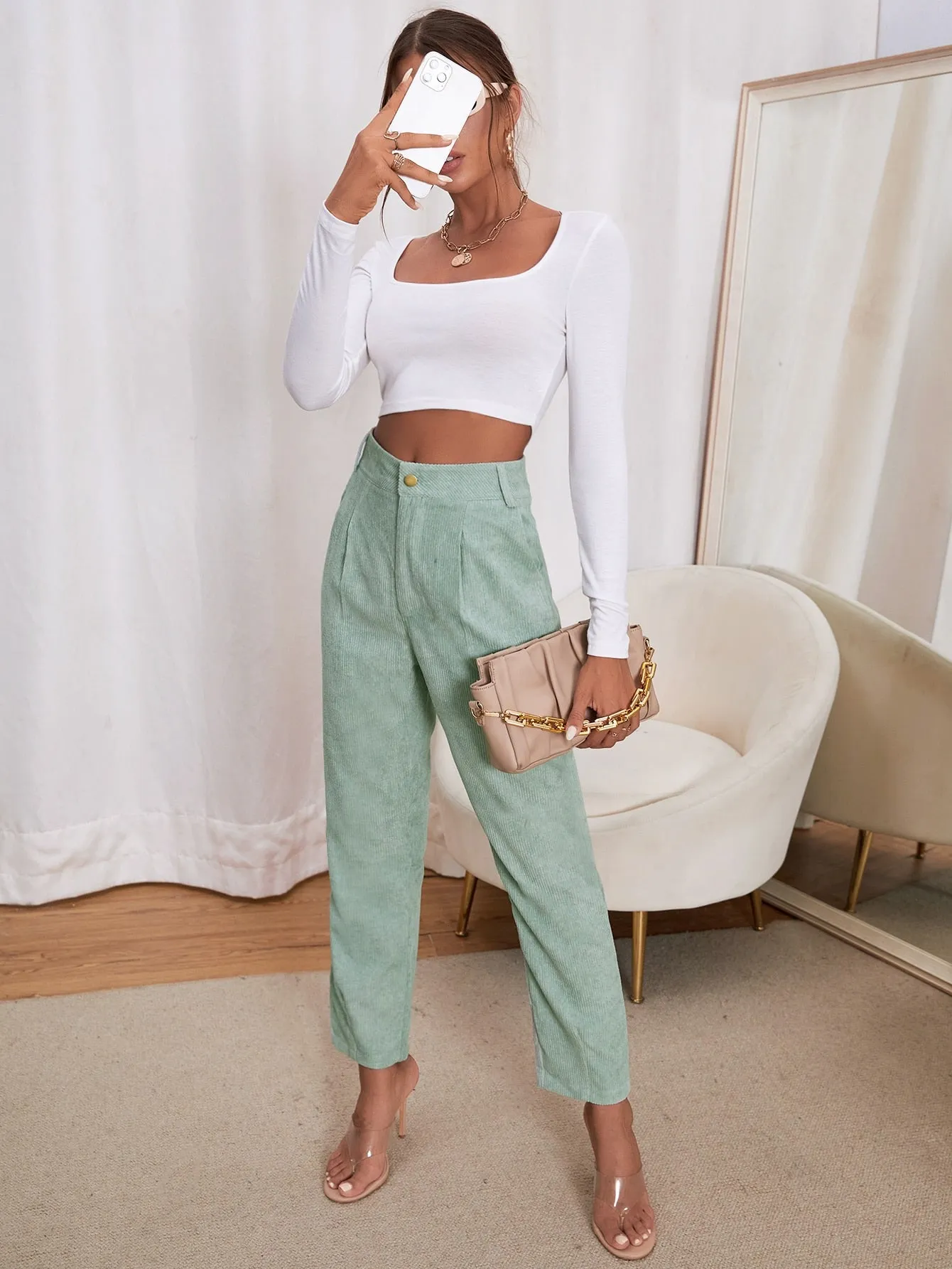 Casual Plain Pocket Natural Cropped Women Pants