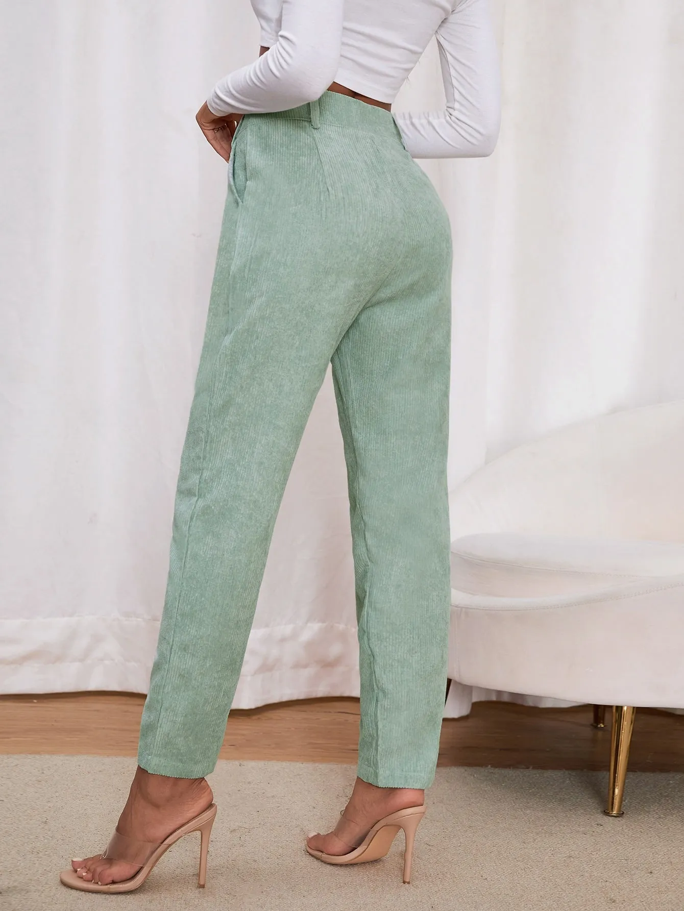 Casual Plain Pocket Natural Cropped Women Pants