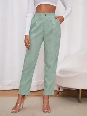 Casual Plain Pocket Natural Cropped Women Pants