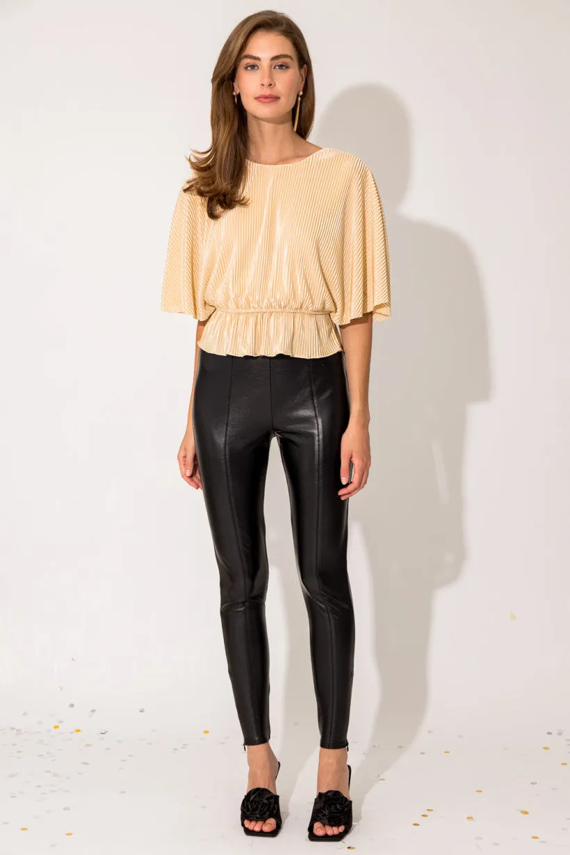 Champagne Pleated Peplum Top