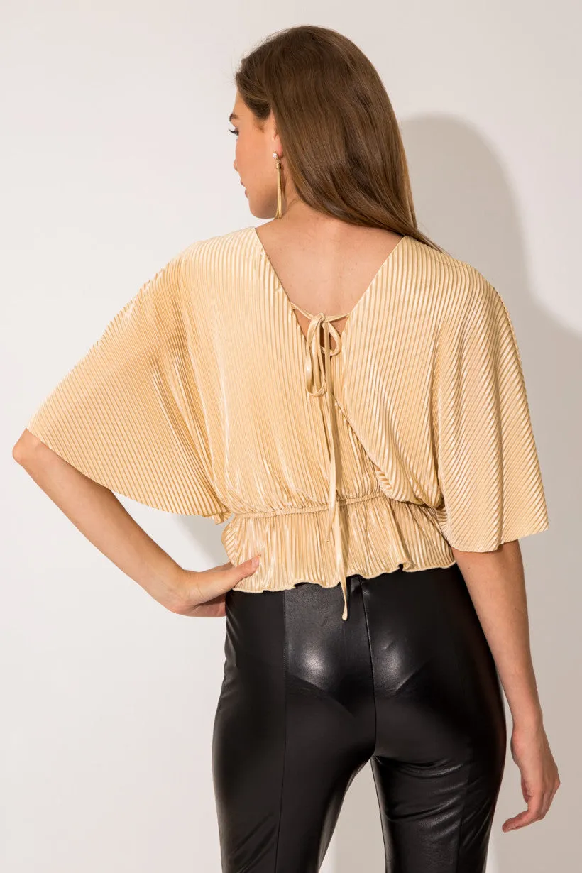 Champagne Pleated Peplum Top