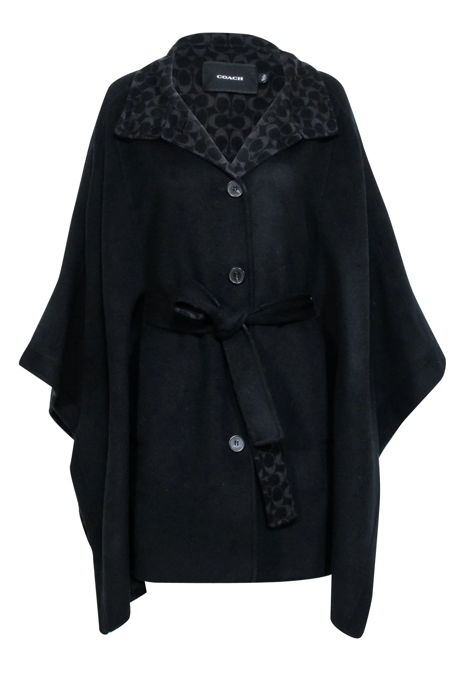 Coach - Black & Grey Wool Blend Double Face Cape Sz M/L