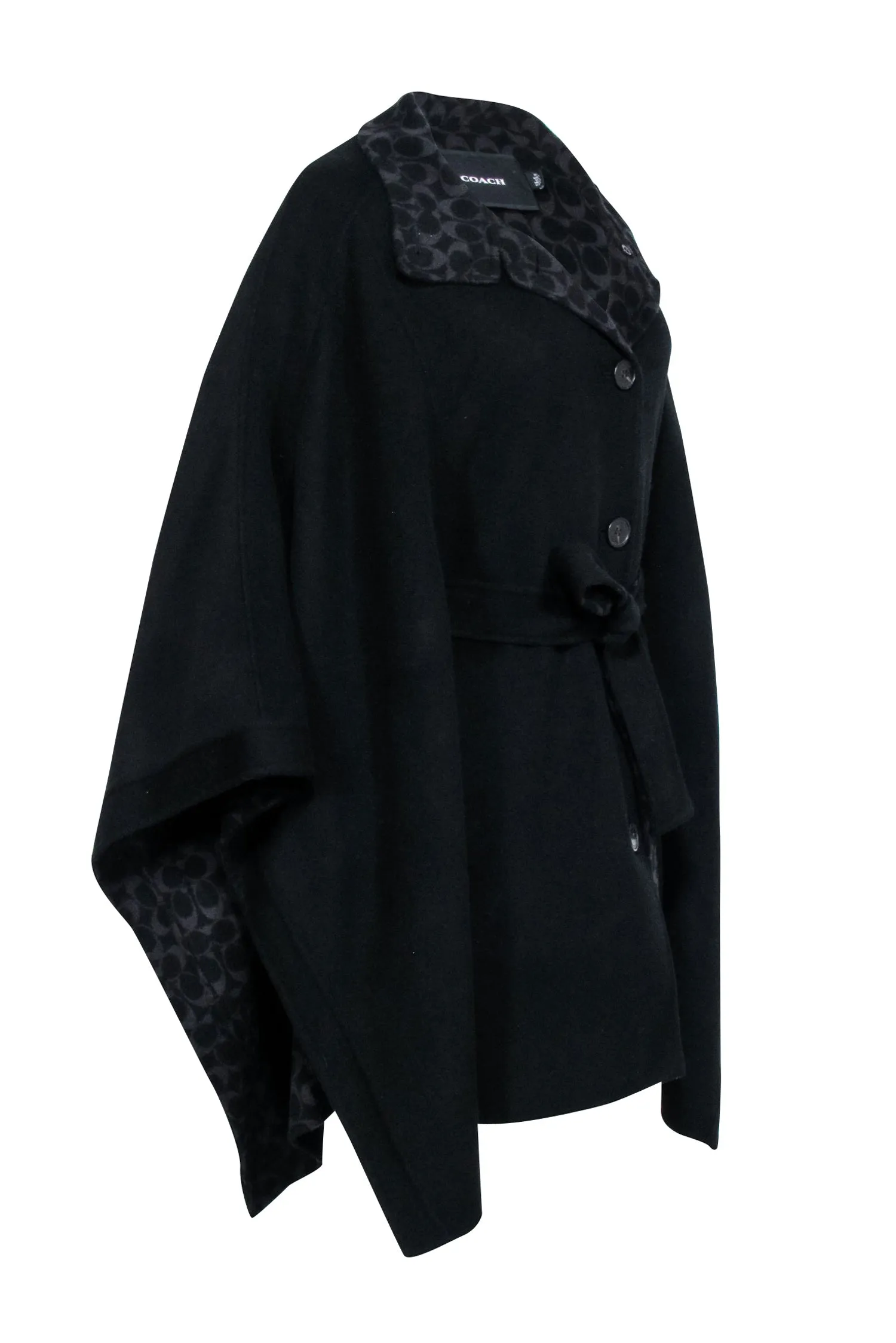 Coach - Black & Grey Wool Blend Double Face Cape Sz M/L
