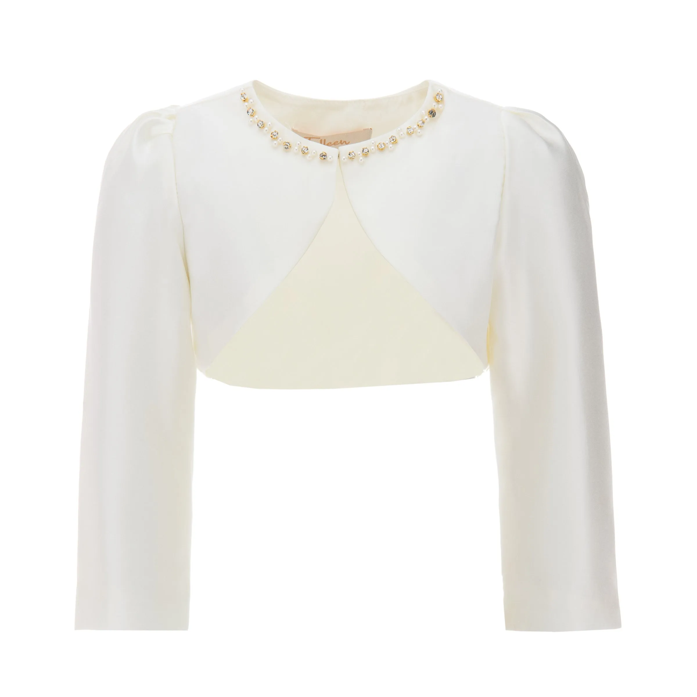 Cream Cropped Satin Cardigan