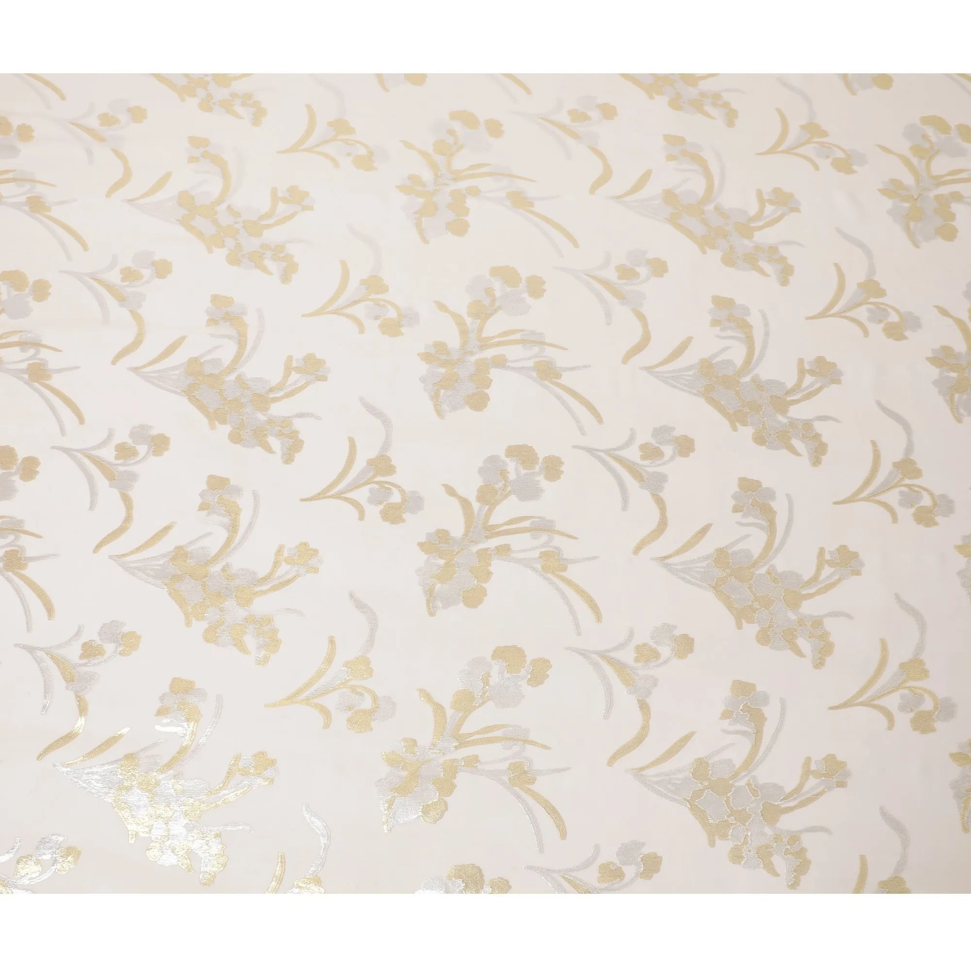 Cream Premium pure silk chiffon fabric with gold and silver metallic lurex in floral design-D16447