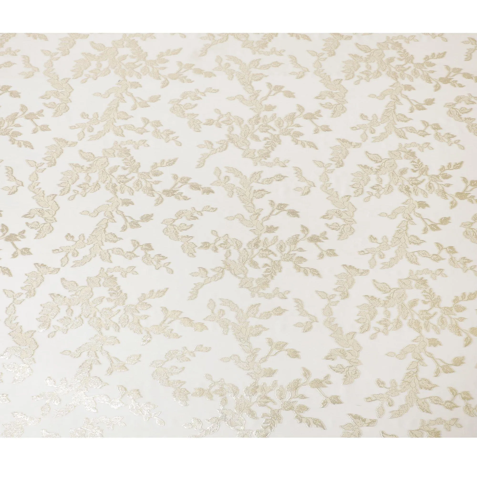Cream Premium pure silk chiffon fabric with gold metallic lurex in leaf design-D15449