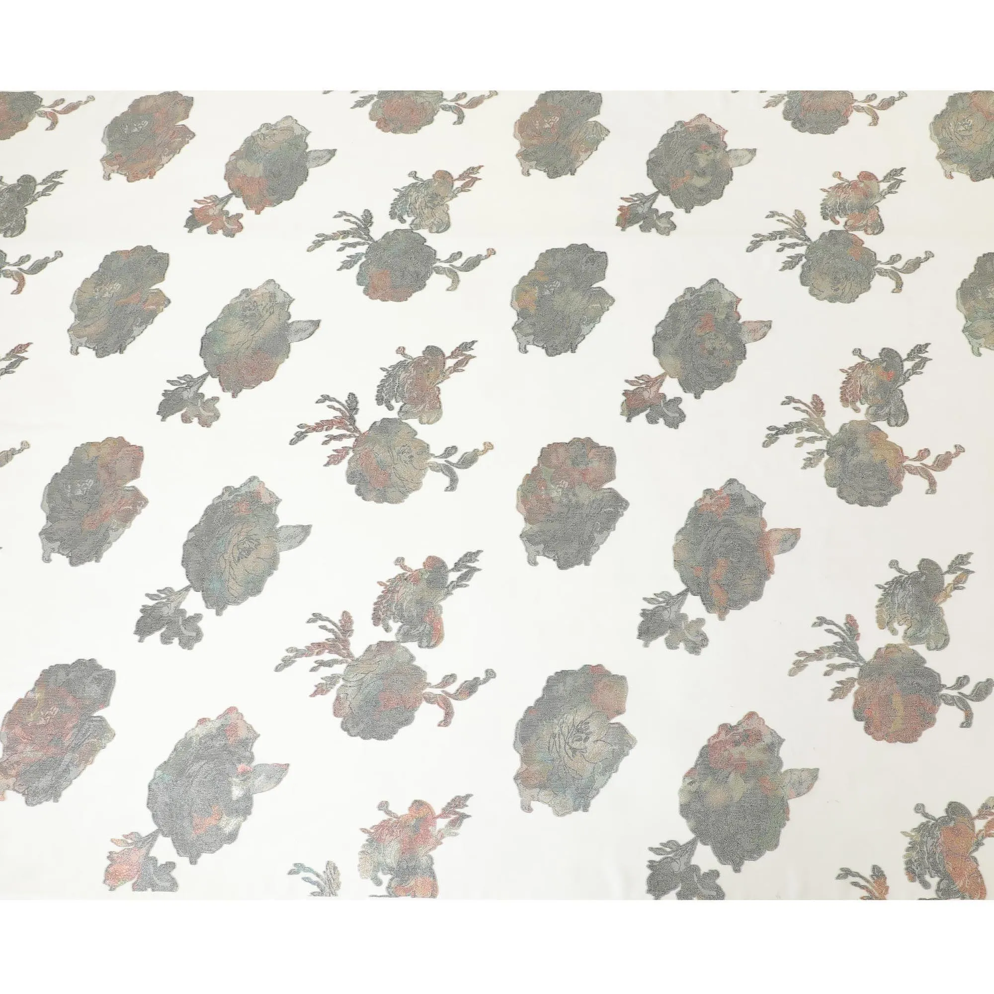 Cream Premium pure silk chiffon fabric with multicolor metallic lurex in floral design-D9703