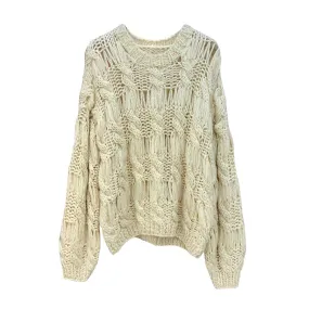 Cut Out Knitting Sweater For Women Round Neck Long Sleeve Solid Sweet Minimalist Pullovers Female Autumn Clothing