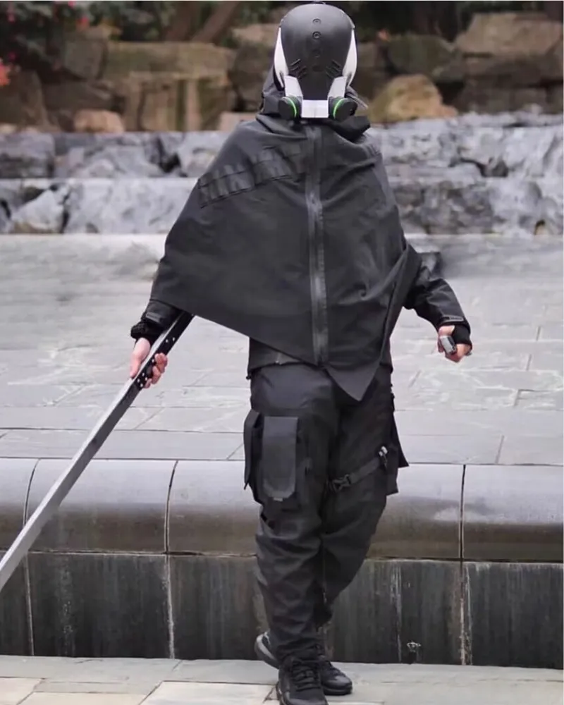 Cyberpunk Black Samurai Ninja Jacket Cloak