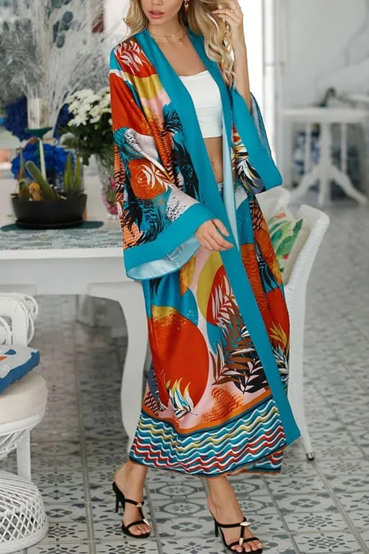 CZ009 Graphic Maxi Kimono Cardigan